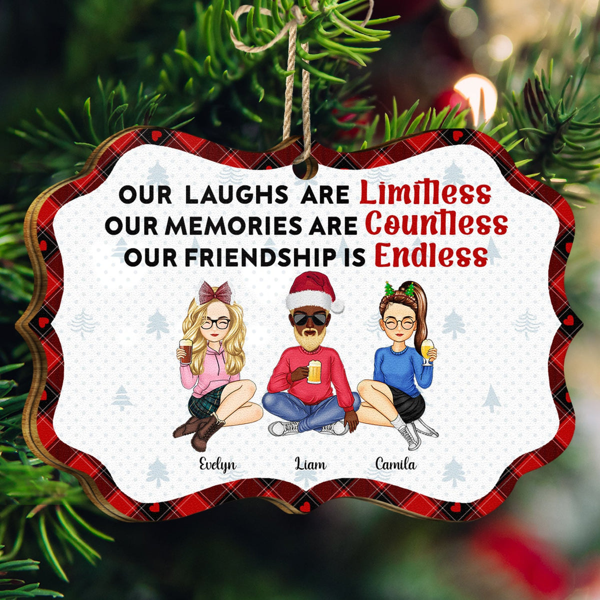 Our Laughs Are Limitless - Christmas Gifts For Besties, Friends - Personalized Medallion Wooden Ornament