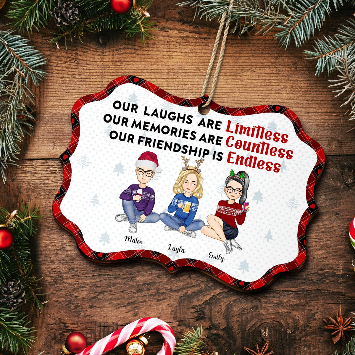 Our Laughs Are Limitless - Christmas Gifts For Besties, Friends - Personalized Medallion Wooden Ornament