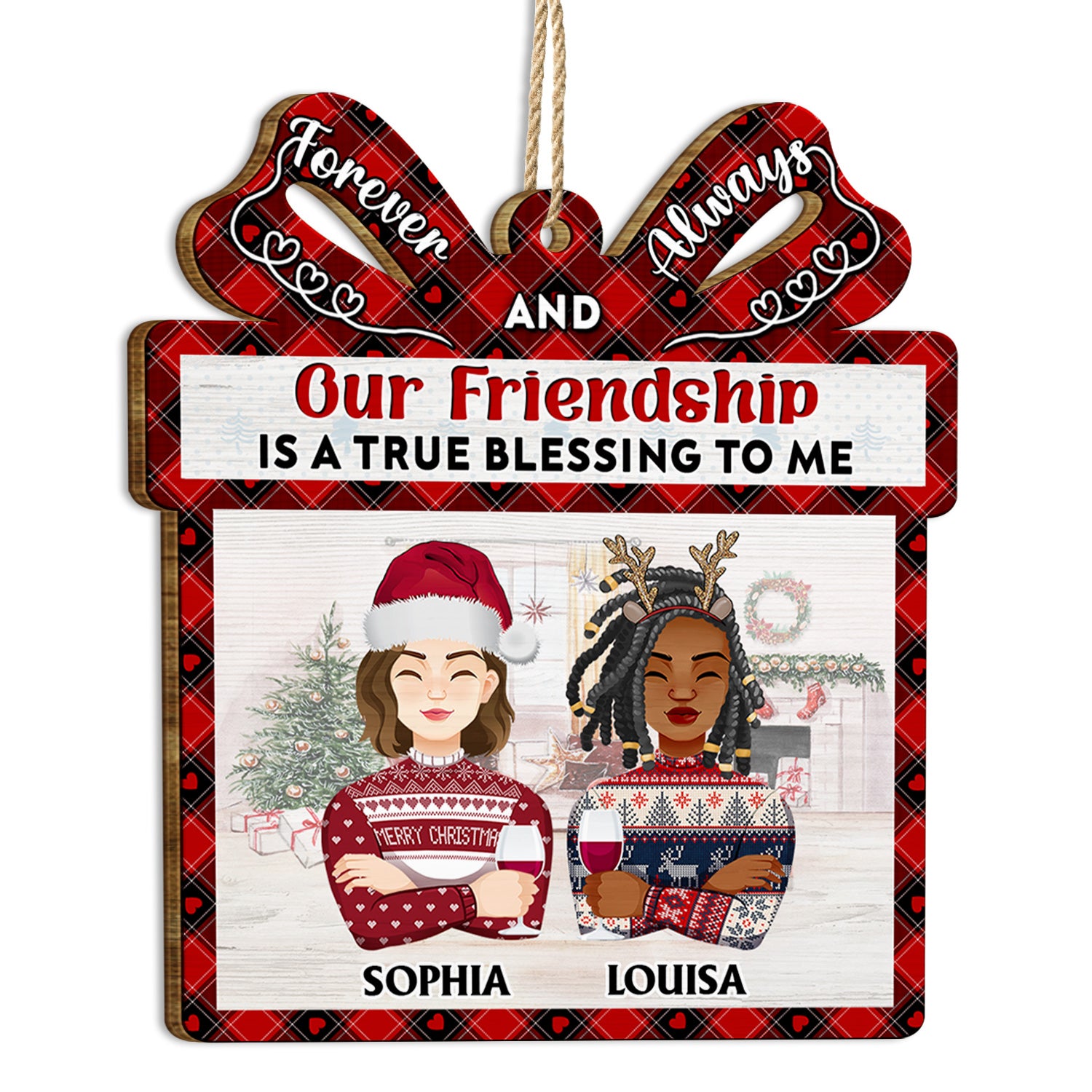 Our Friendship Is A True Blessing Flat Art - Christmas Gifts For Besties, Best Friends - Personalized Custom Shaped Wooden Ornament