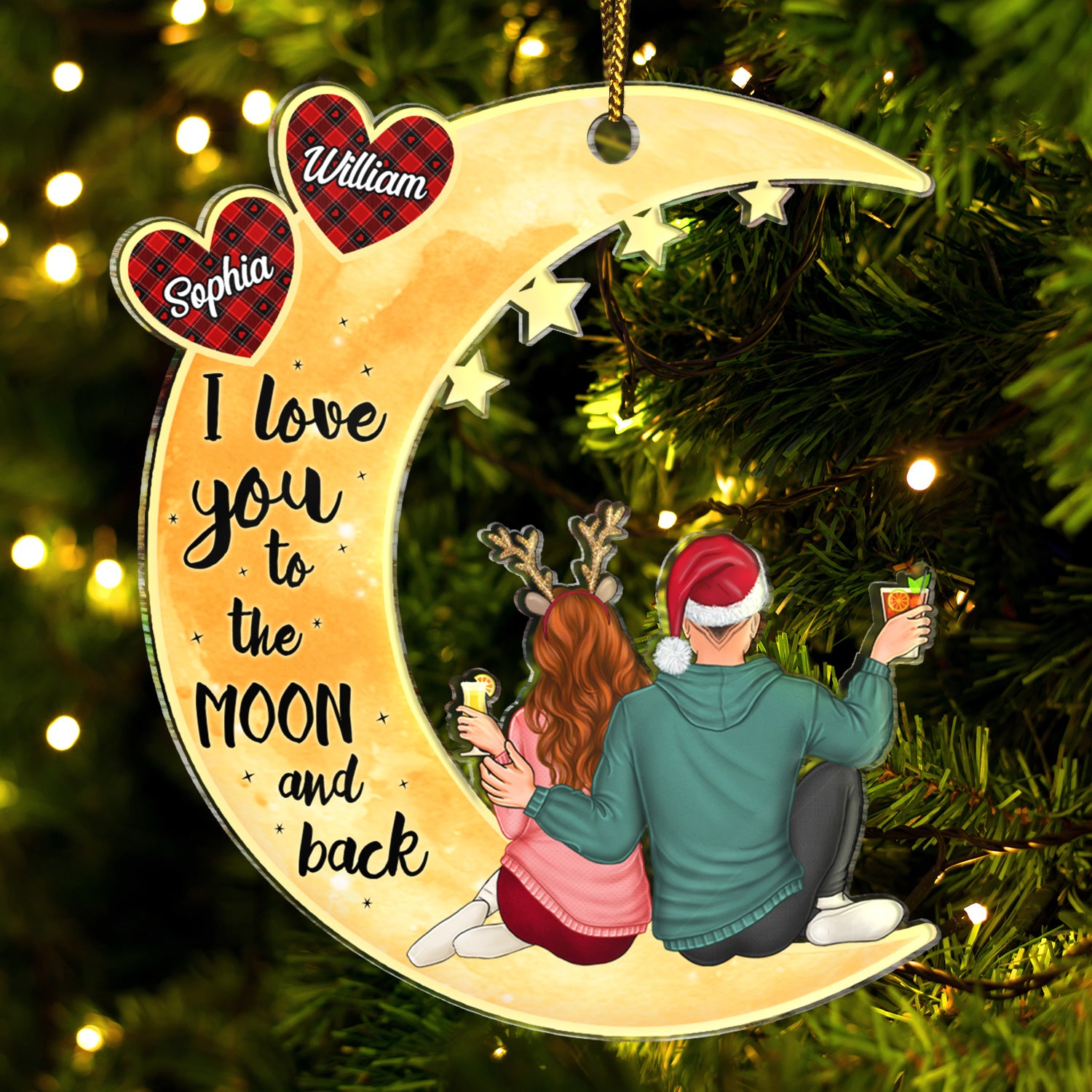 Love You To The Moon And Back - Anniversary, Christmas Gift For Couples, Husband, Wife - Personalized Cutout Acrylic Ornament
