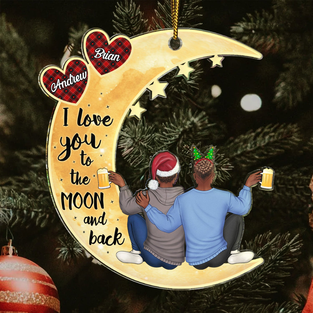 Love You To The Moon And Back - Anniversary, Christmas Gift For Couples, Husband, Wife - Personalized Cutout Acrylic Ornament