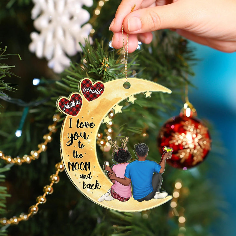 Love You To The Moon And Back - Anniversary, Christmas Gift For Couples, Husband, Wife - Personalized Cutout Acrylic Ornament