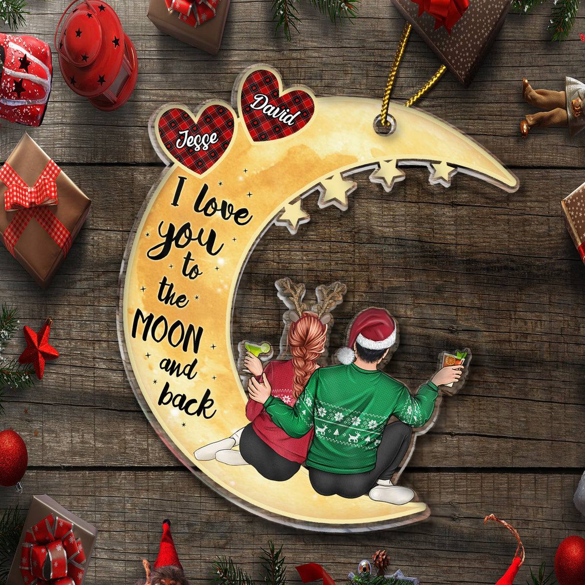 Love You To The Moon And Back - Anniversary, Christmas Gift For Couples, Husband, Wife - Personalized Cutout Acrylic Ornament