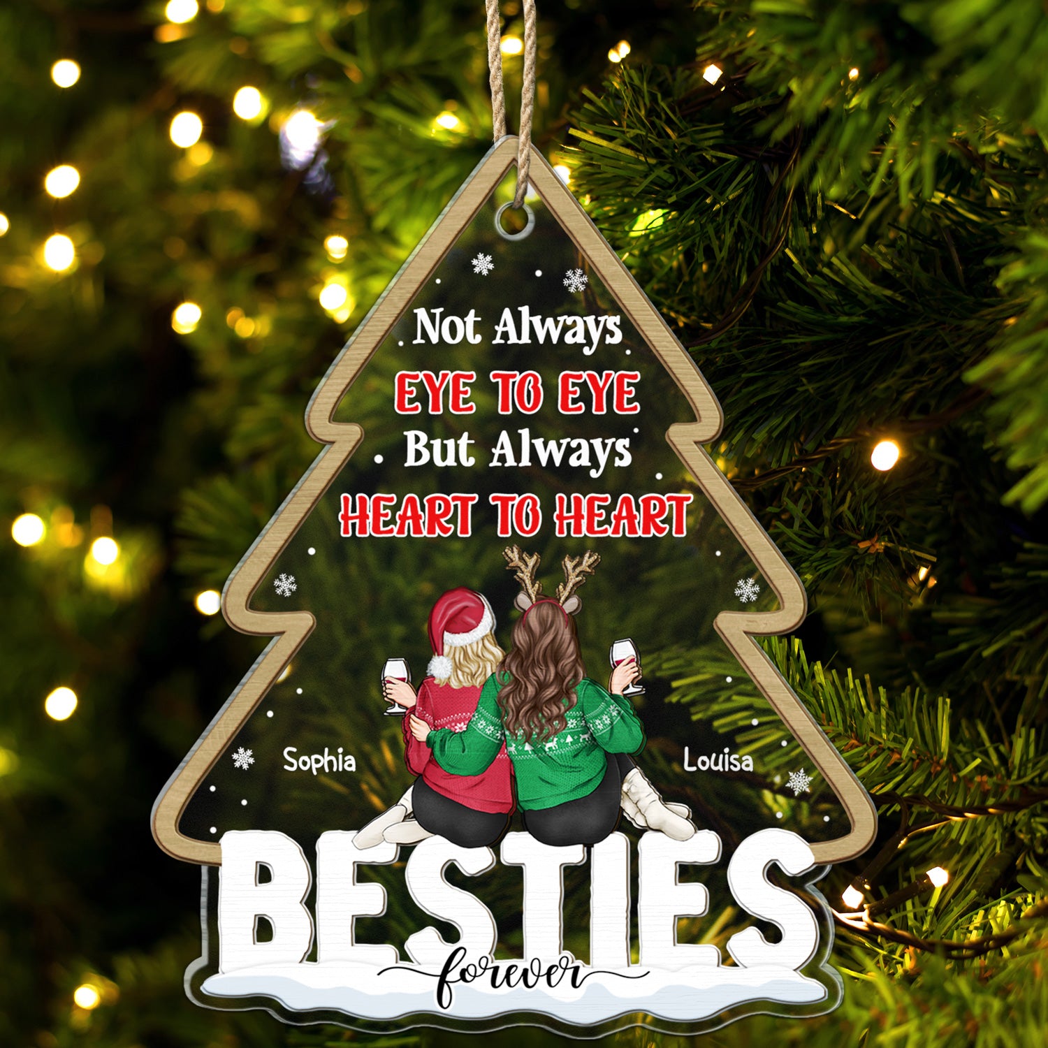 Not Always Eye To Eye, But Always Heart To Heart - Christmas Gift For Bestie, Sibling, Colleague, Best Friend - Personalized 2-Layered Mix Ornament