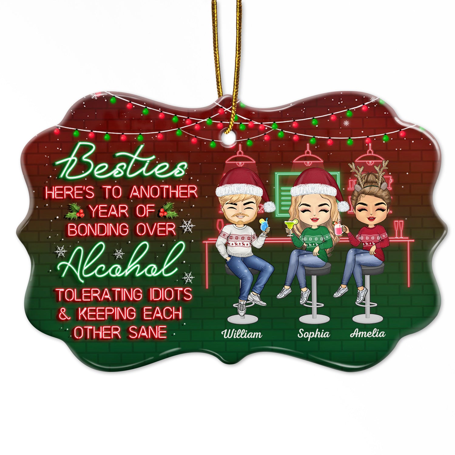 Here's To Another Year Of Bonding Over Alcohol Christmas Best Friends - Bestie BFF Gift - Personalized Medallion Ceramic Ornament