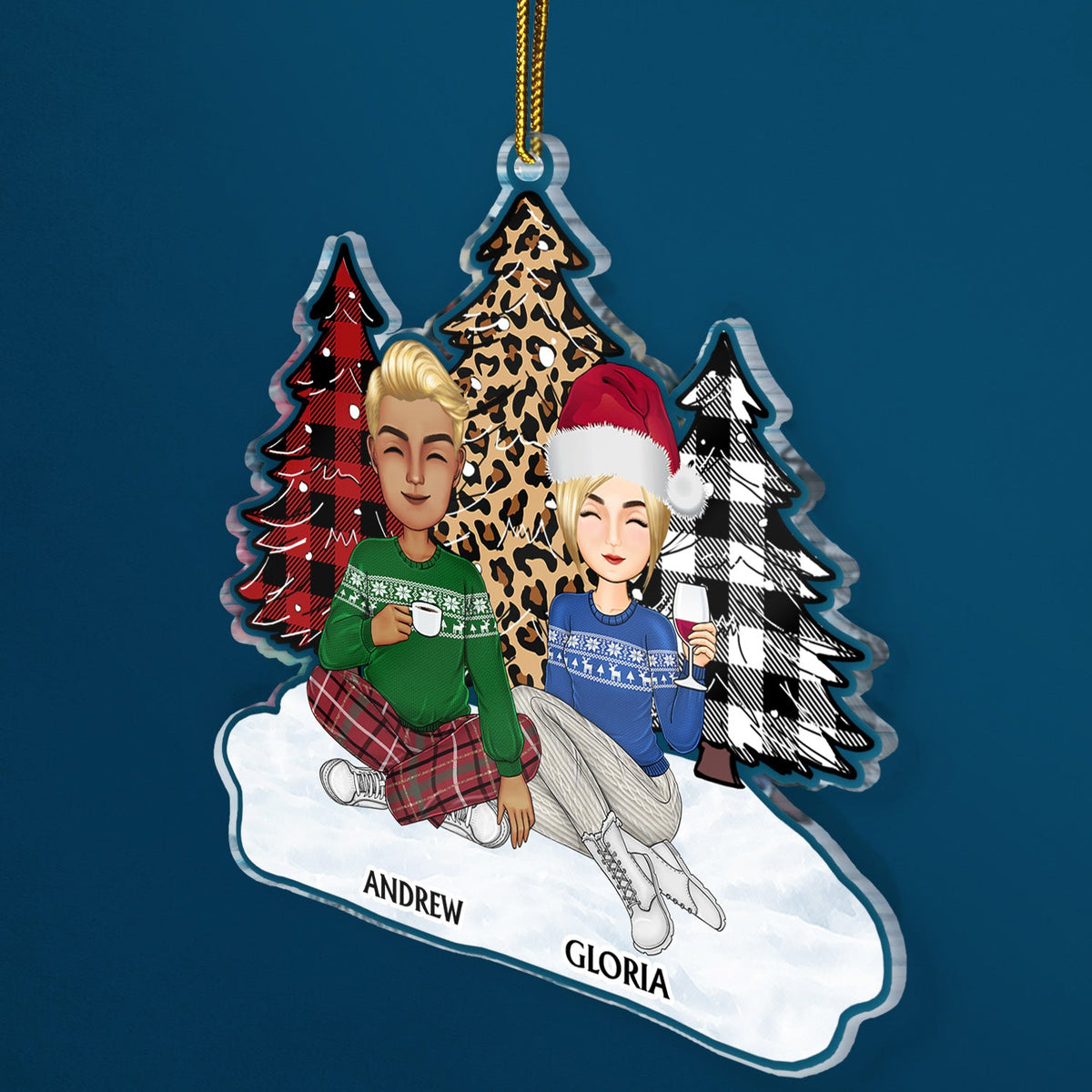 Leopard Checkered Pattern Christmas Tree Family - Xmas Gift For Parent, Grandparent, Sibling - Personalized Cutout Acrylic Ornament