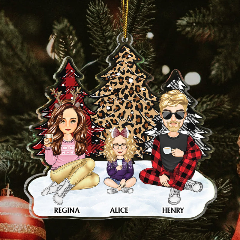 Leopard Checkered Pattern Christmas Tree Family - Xmas Gift For Parent, Grandparent, Sibling - Personalized Cutout Acrylic Ornament