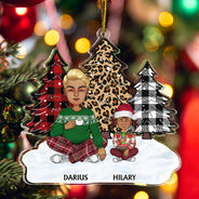 Leopard Checkered Pattern Christmas Tree Family - Xmas Gift For Parent, Grandparent, Sibling - Personalized Cutout Acrylic Ornament