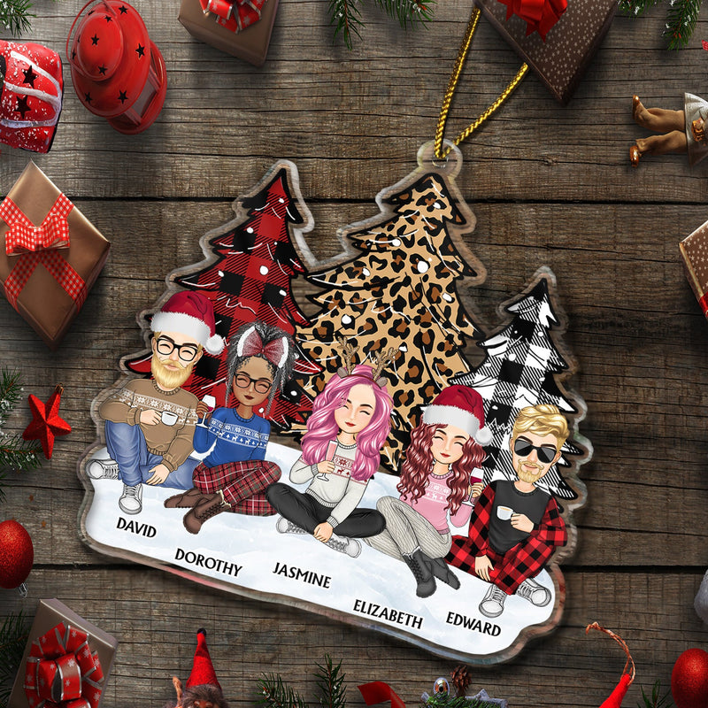 Leopard Checkered Pattern Christmas Tree Family - Xmas Gift For Parent, Grandparent, Sibling - Personalized Cutout Acrylic Ornament