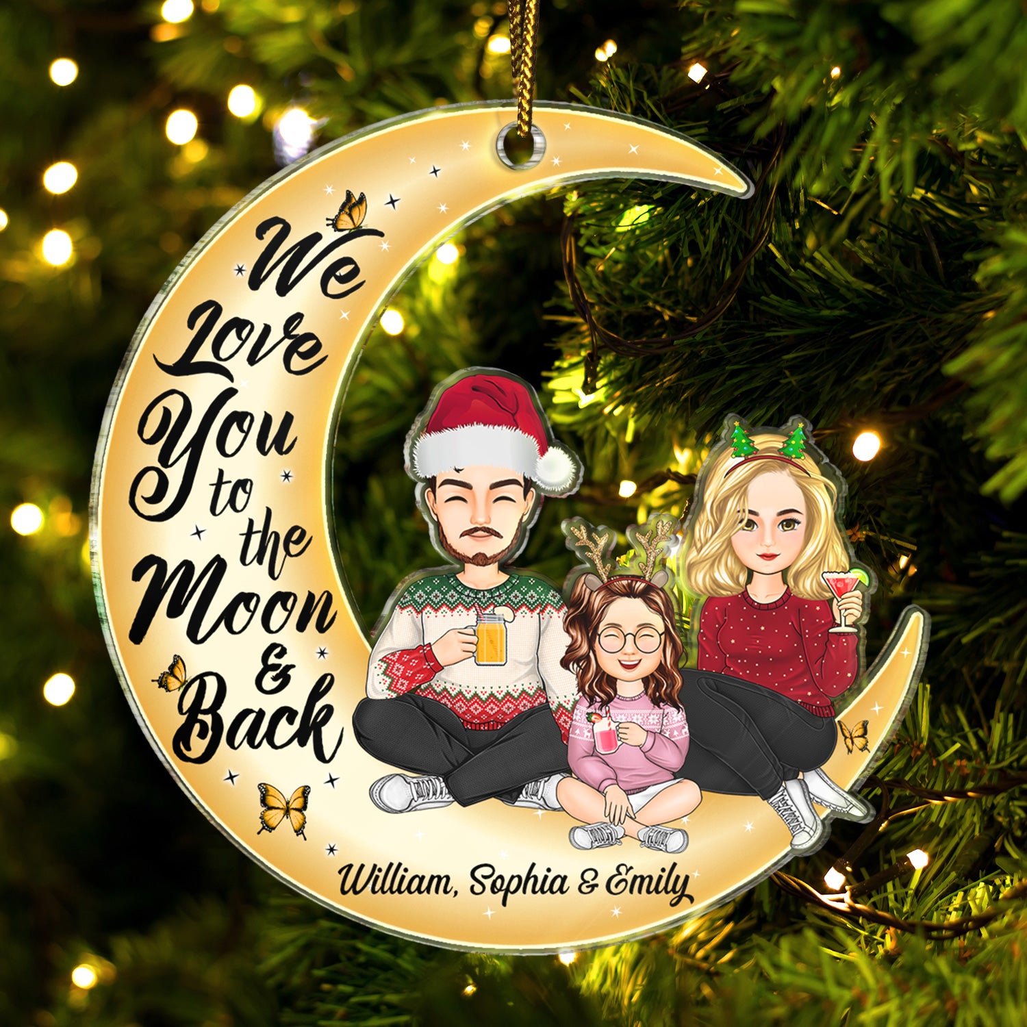 I Love You To The Moon And Back - Christmas Gift For Family, Grandparents, Parents - Personalized Cutout Acrylic Ornament