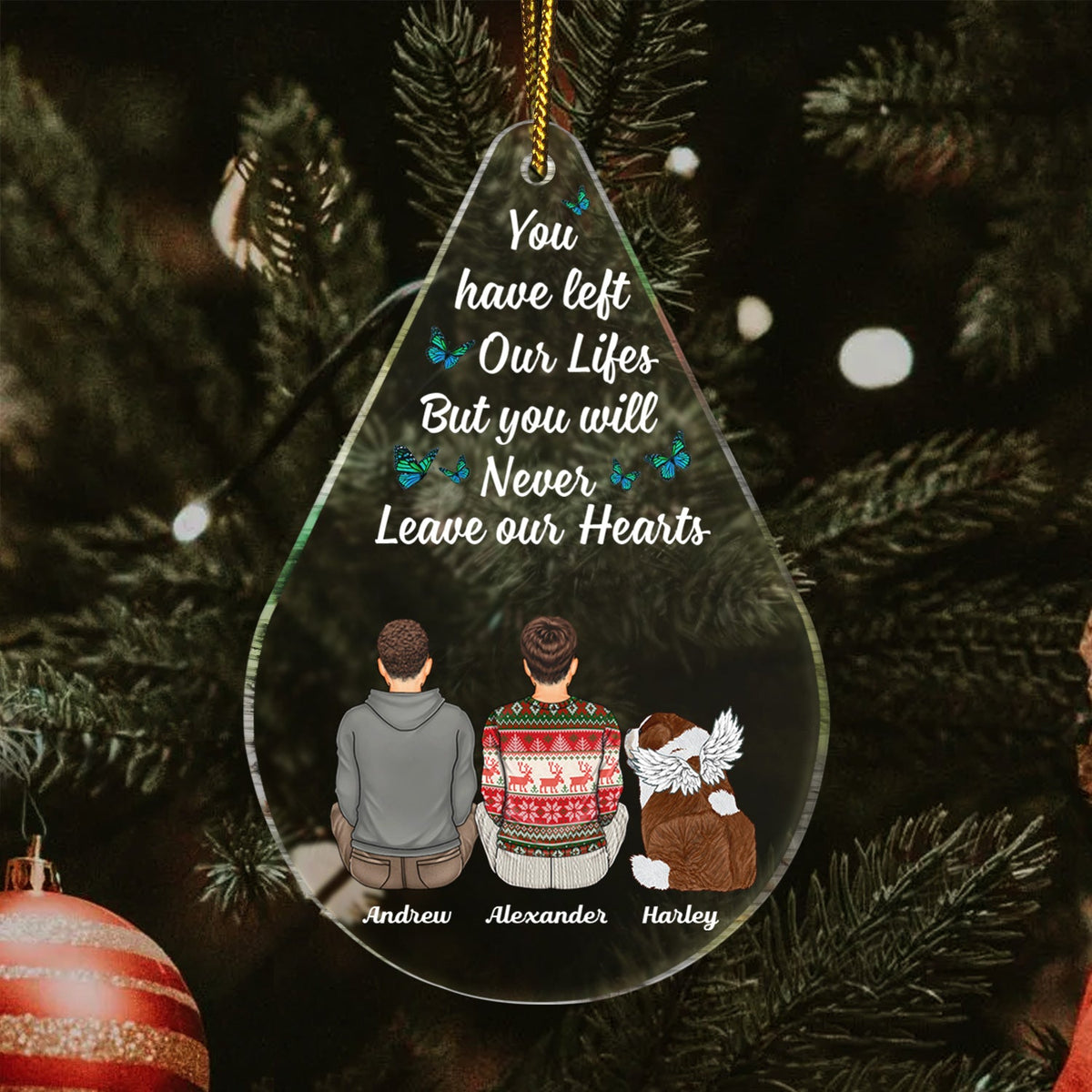 Larme « Tu me manques » – Cadeau commémoratif de Noël pour les amoureux des animaux, maman chien, papa chien, maman chat, papa chat – Ornement acrylique personnalisé en forme de goutte