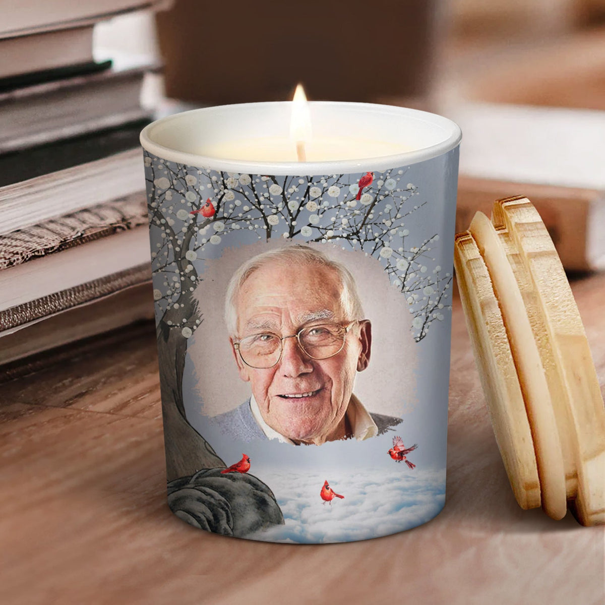 Custom Photo Continue To Light Up The World - Memorial Gift For Family, Friends, Siblings - Personalized Scented Candle With Wooden Lid