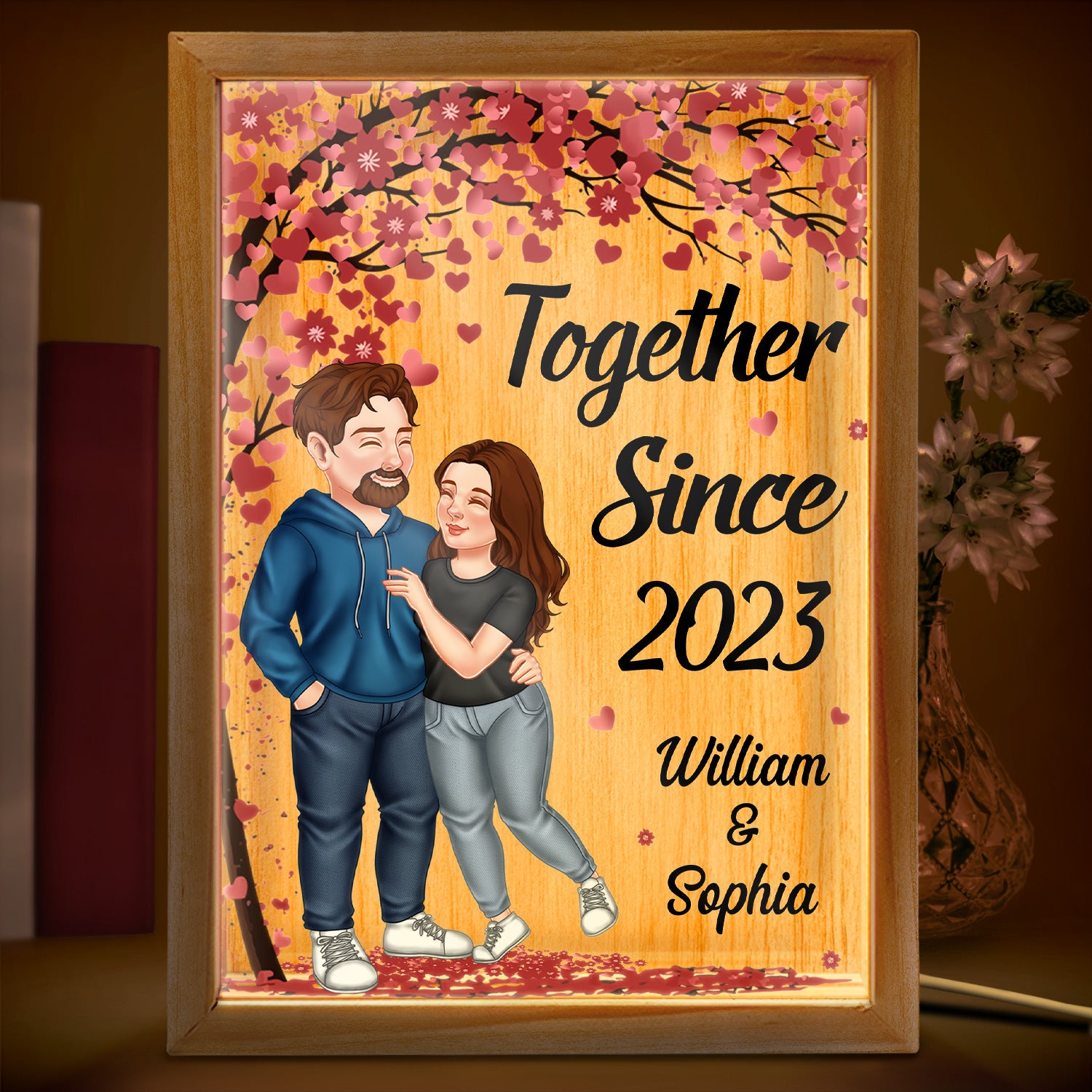 Together Since Arm In Arm - Loving, Anniversary Gift For Couples, Husband, Wife - Personalized Picture Frame Light Box