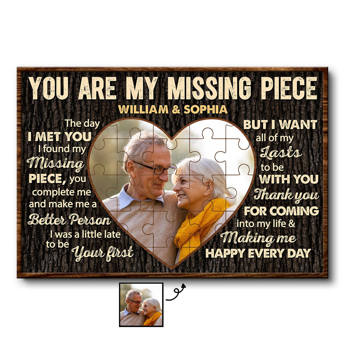 Photo personnalisée « Tu es ma pièce manquante » – Cadeau d'anniversaire pour couple – Affiche personnalisée
