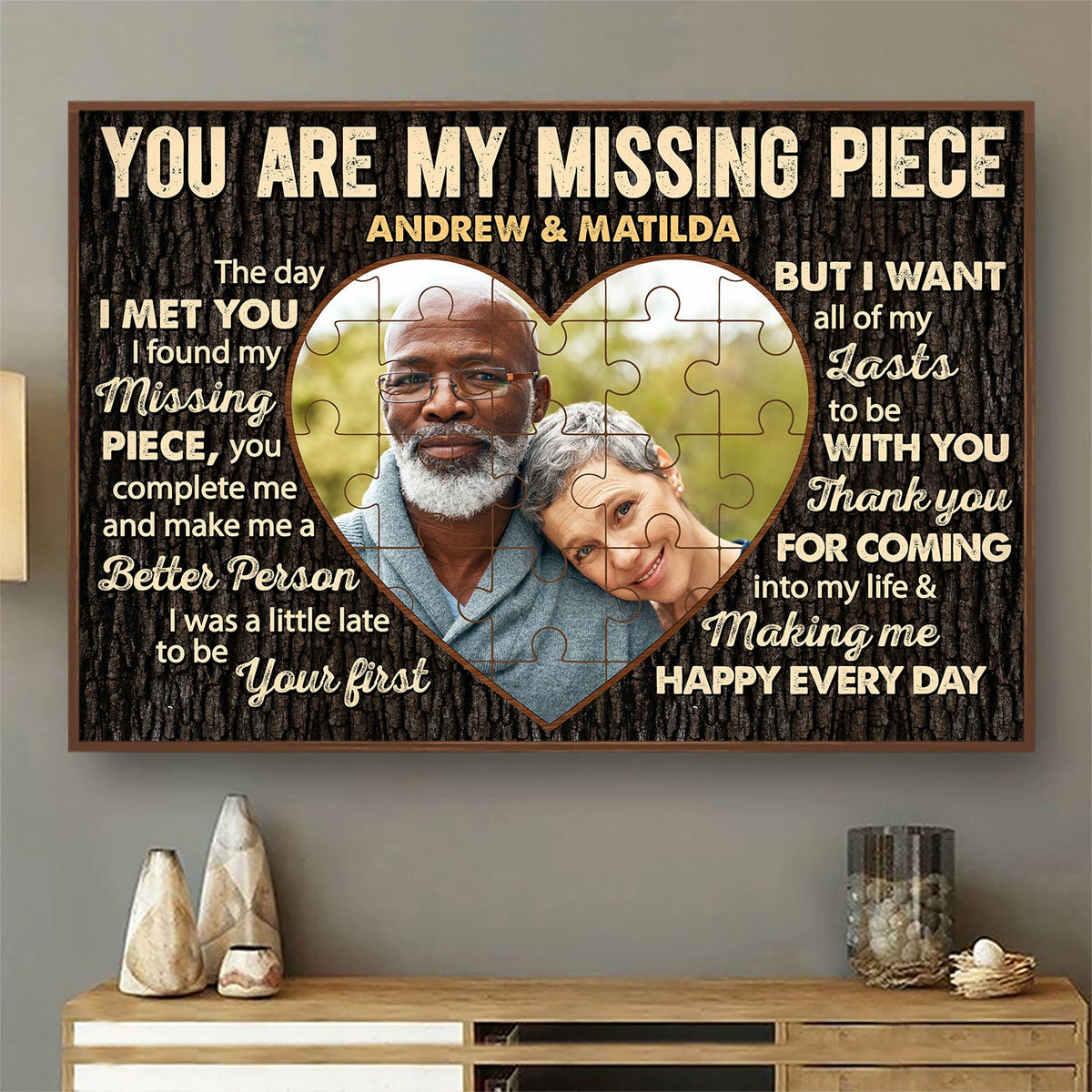 Photo personnalisée « Tu es ma pièce manquante » – Cadeau d'anniversaire pour couple – Affiche personnalisée