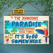 Beach Parrot Paradise It's 5 O'clock Somewhere, Beach House, Outdoor Bar Decor, Custom Wood Rectangle Sign