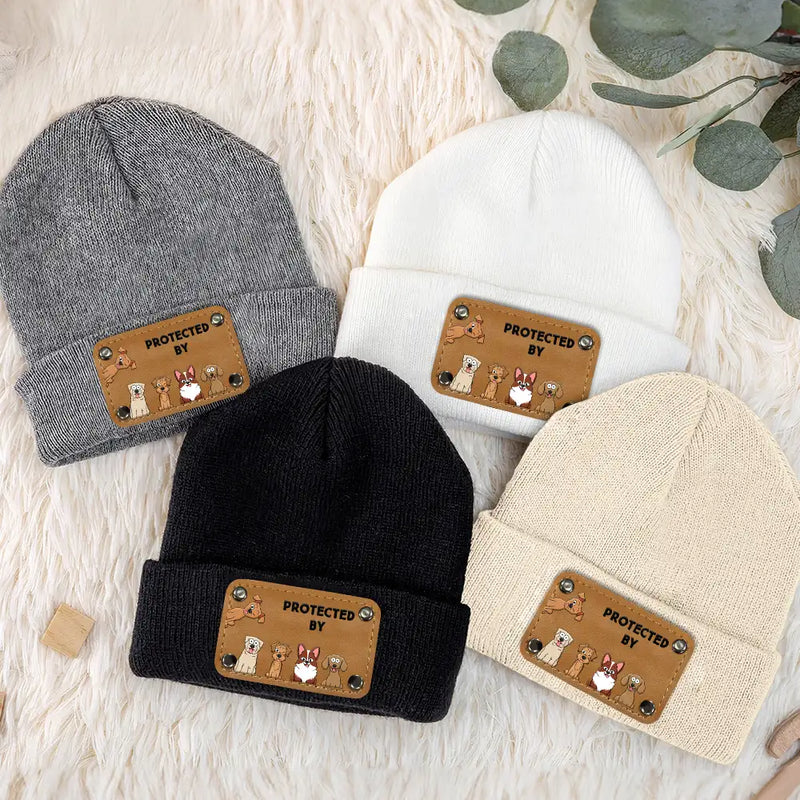 Dog Lovers Protected By - Gift For Baby - Personalized Beanie With Leather Patch