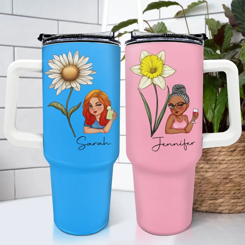 Mois de naissance : Fleurs, fille, fleurissez là où vous êtes planté - Gobelet personnalisé de 1 133 ml avec paille 
