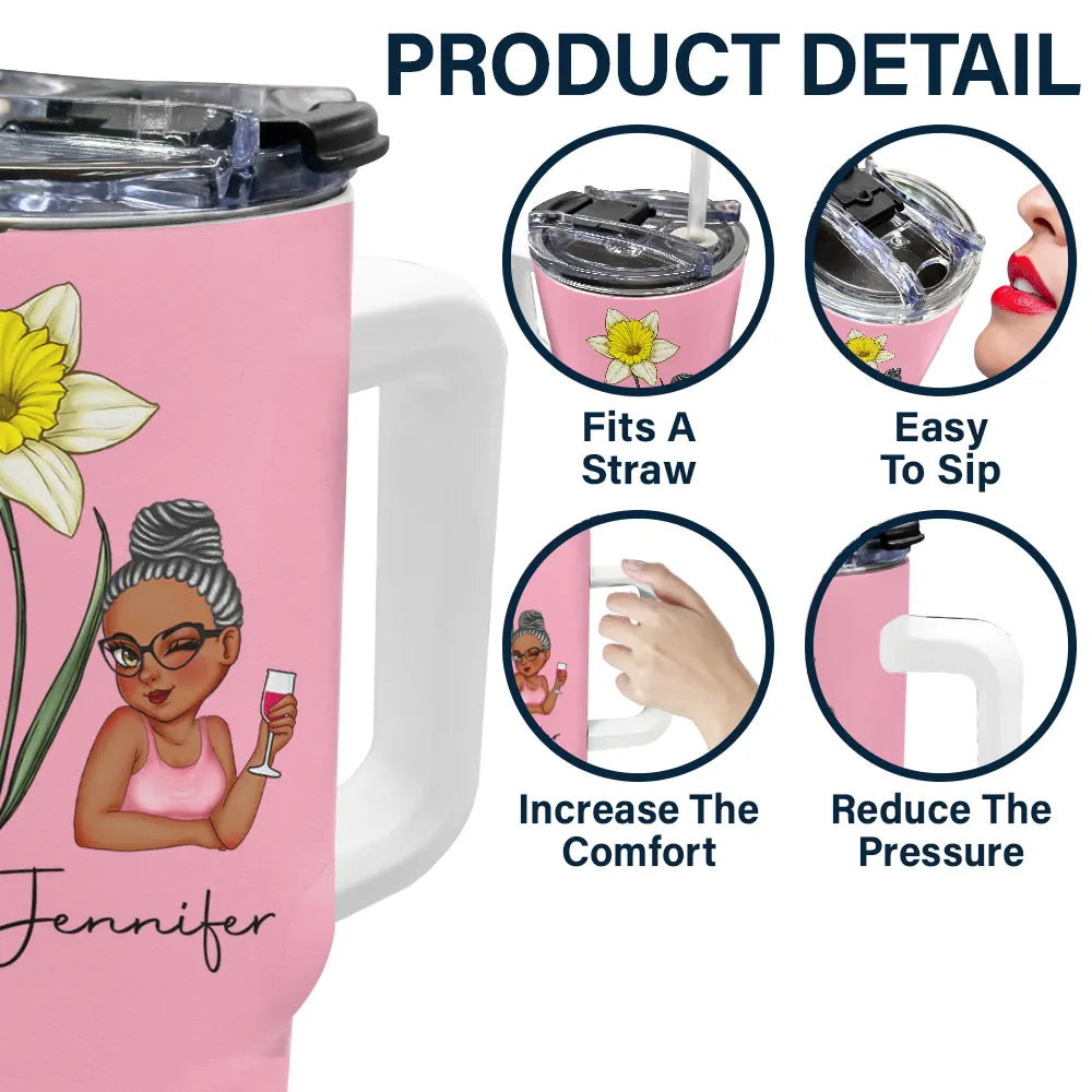 Mois de naissance : Fleurs, fille, fleurissez là où vous êtes planté - Gobelet personnalisé de 1 133 ml avec paille 