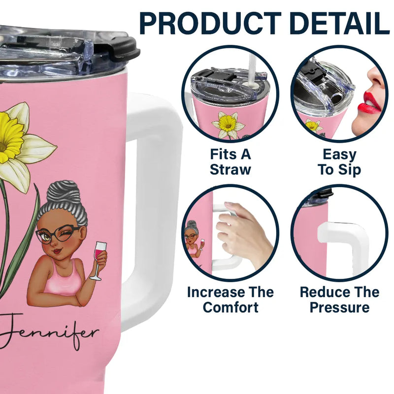 Mois de naissance : Fleurs, fille, fleurissez là où vous êtes planté - Gobelet personnalisé de 1 133 ml avec paille 