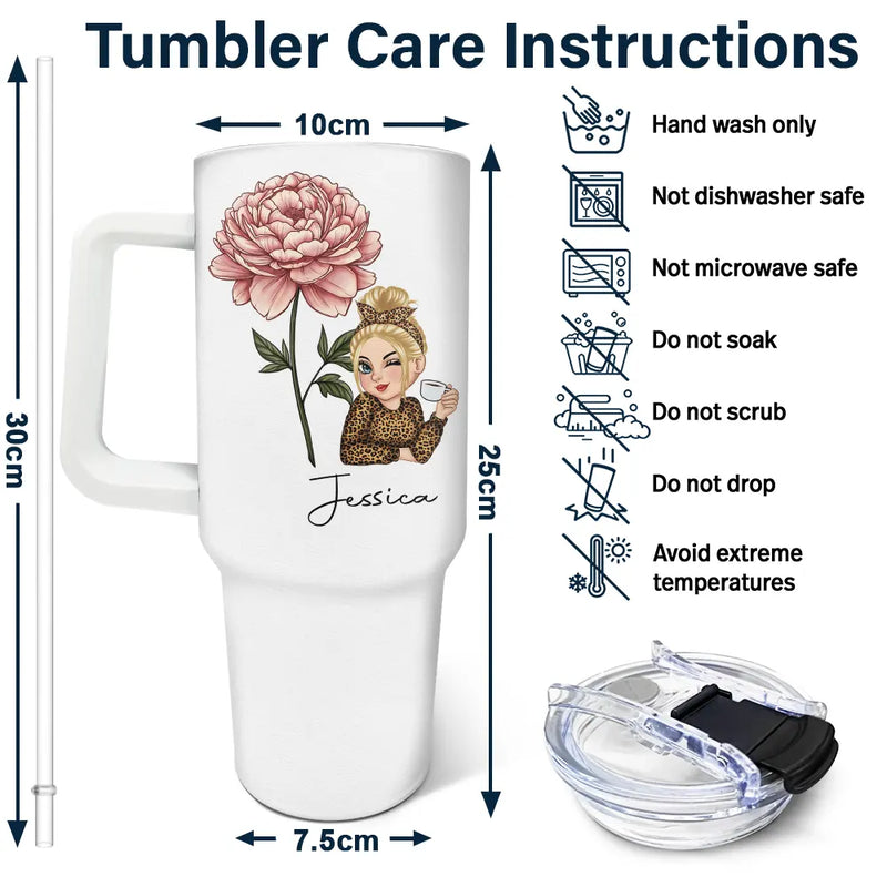 Mois de naissance : Fleurs, fille, fleurissez là où vous êtes planté - Gobelet personnalisé de 1 133 ml avec paille 