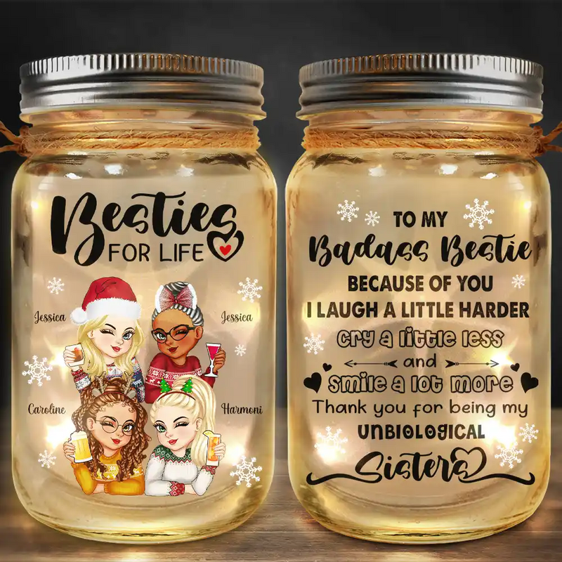 Turban Besties For Life Because Of You I Laugh A Little Harder - Personalized Mason Jar Light