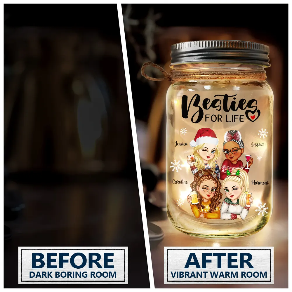 Turban Besties For Life Because Of You I Laugh A Little Harder - Personalized Mason Jar Light