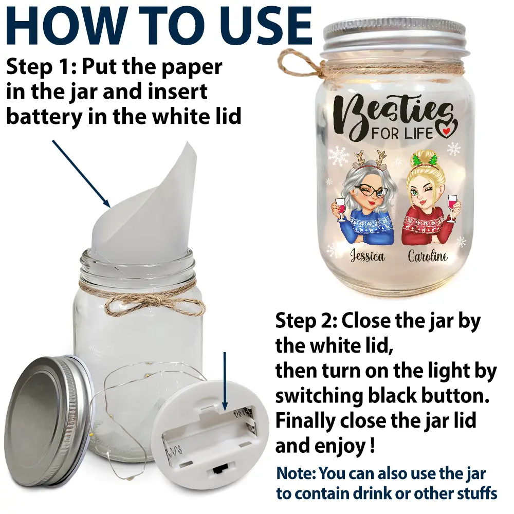 Turban Besties For Life Because Of You I Laugh A Little Harder - Personalized Mason Jar Light