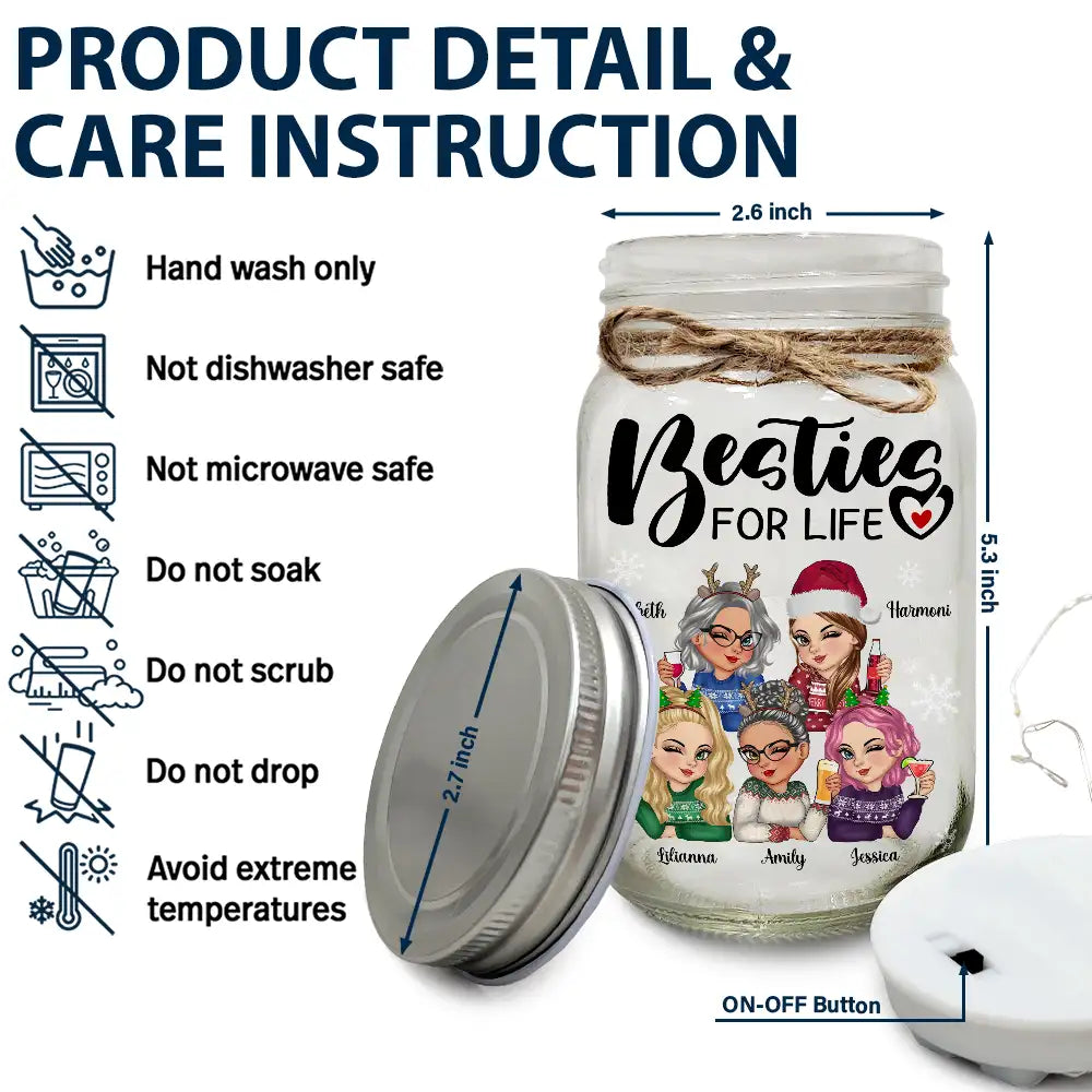 Turban Besties For Life Because Of You I Laugh A Little Harder - Personalized Mason Jar Light