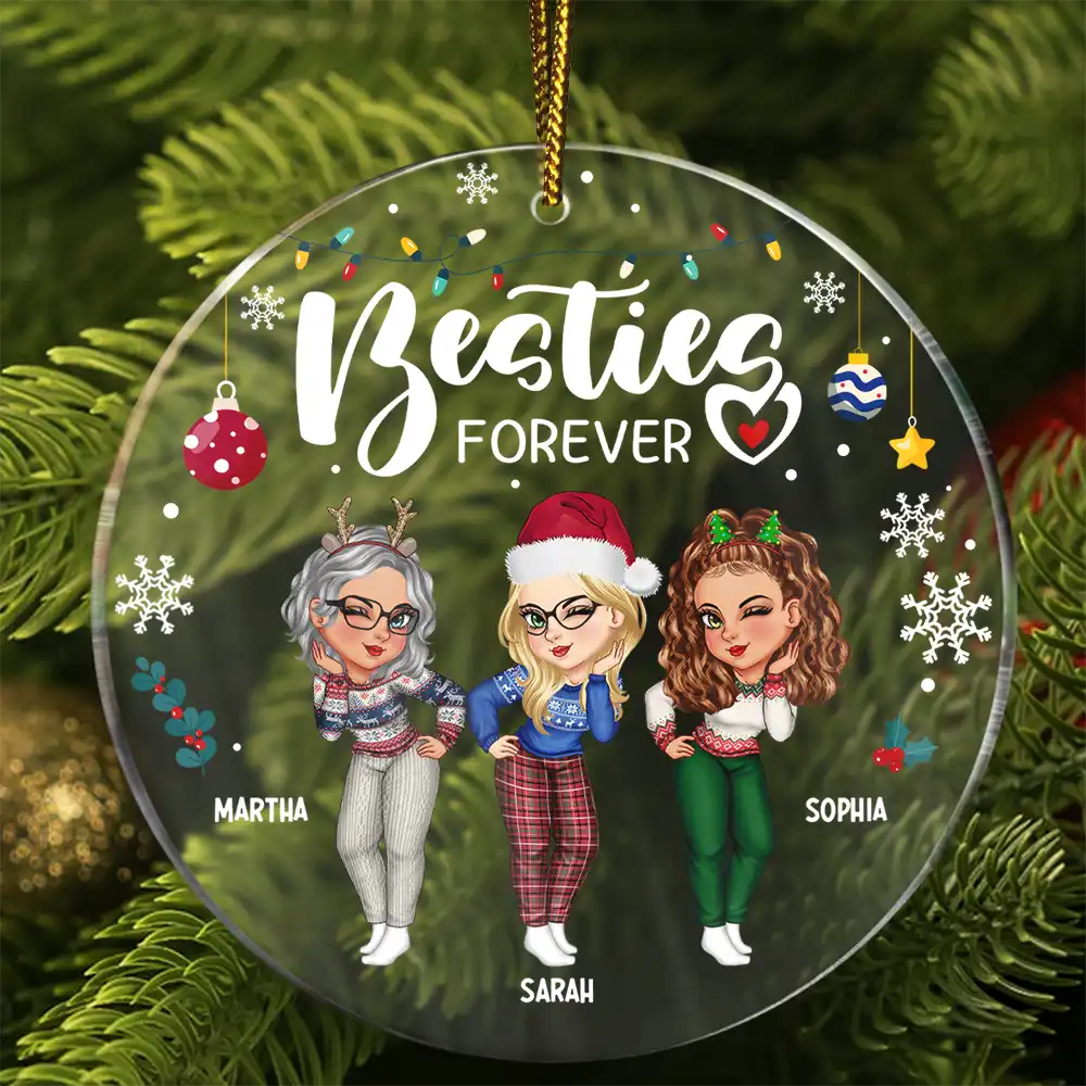 Décoration de Noël personnalisée en acrylique avec inscription « Sisters Besties Forever » 