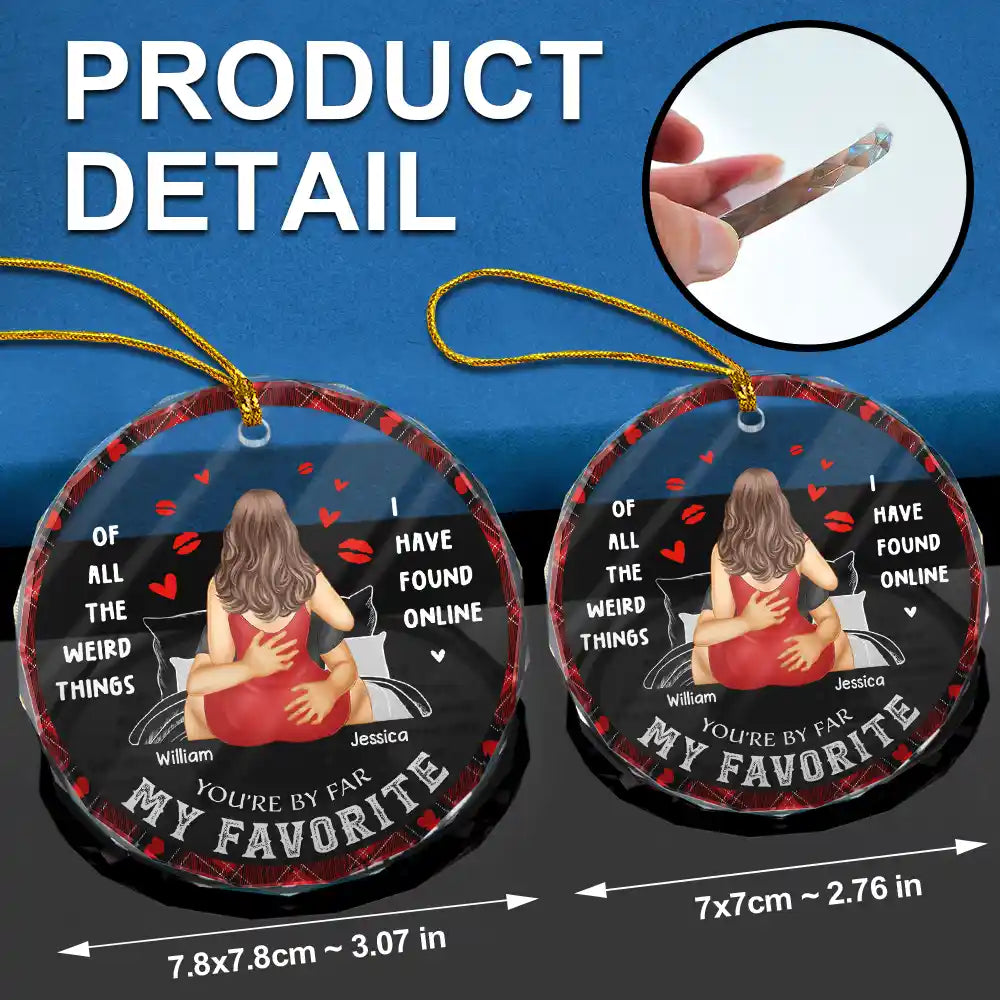 Christmas On Bed Couple You Are My Favorite By Far - Personalized Circle Glass Ornament