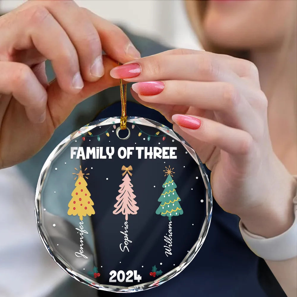 Family Colorful Christmas Trees - Personalized Circle Glass Ornament