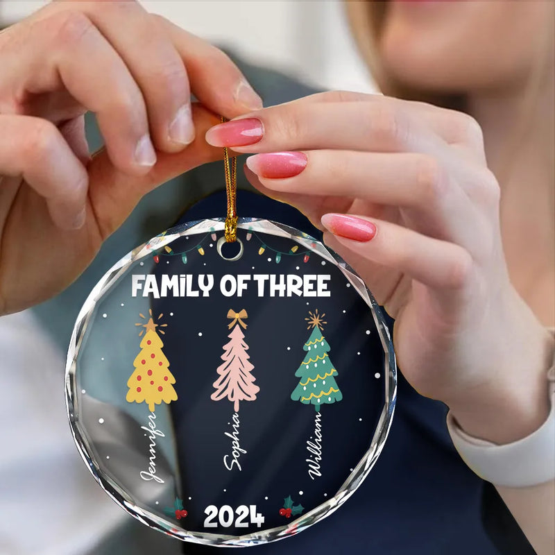 Family Colorful Christmas Trees - Personalized Circle Glass Ornament