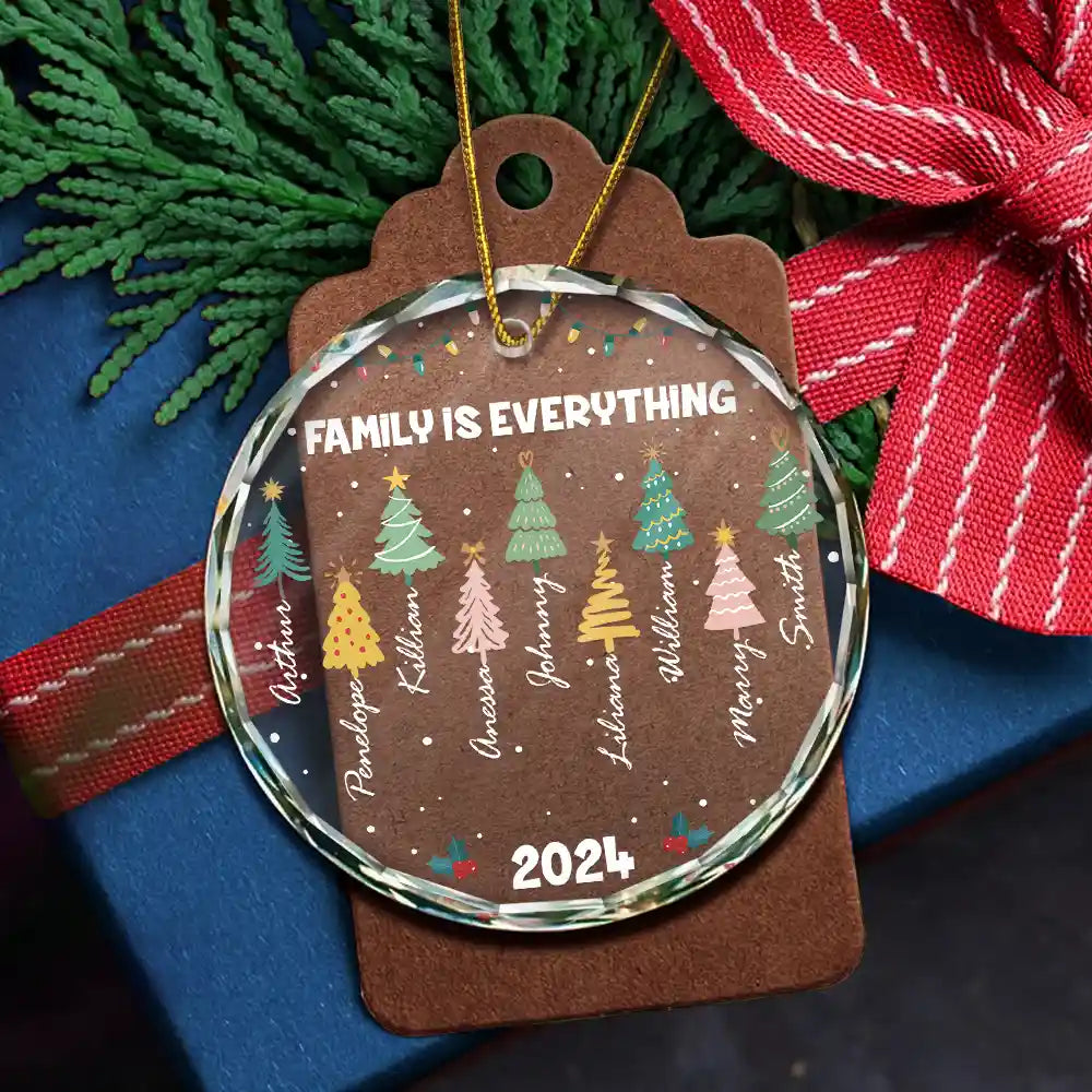 Family Colorful Christmas Trees - Personalized Circle Glass Ornament