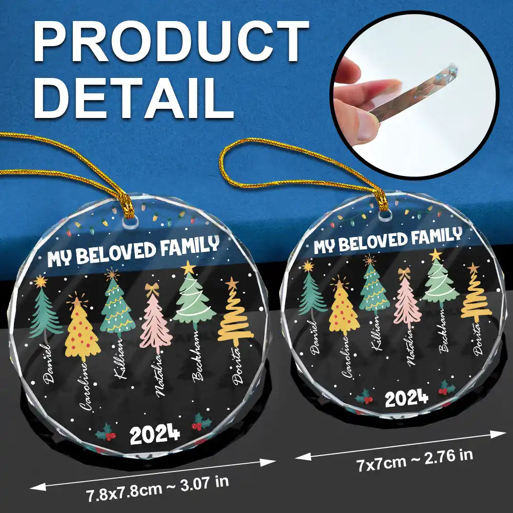 Family Colorful Christmas Trees - Personalized Circle Glass Ornament