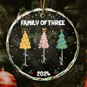 Family Colorful Christmas Trees - Personalized Circle Glass Ornament