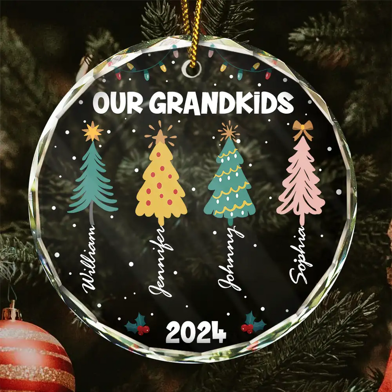 Family Colorful Christmas Trees - Personalized Circle Glass Ornament