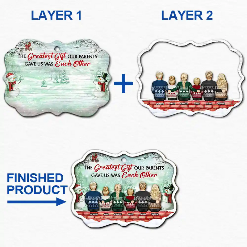 Le plus beau cadeau que nos parents nous ont offert, version verte pour frères et sœurs - Décoration en bois personnalisée à 2 couches 