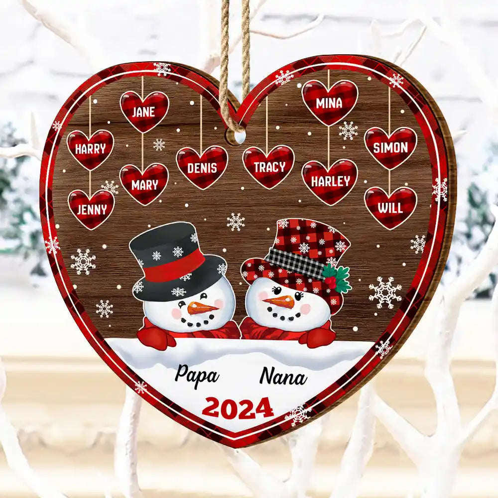 Family, Gift For Grandparents, Gift For Grandma, Gift For Grandpa - Papa Nana Snowman Christmas Grandparents - Personalized Custom Shaped Wooden Ornament