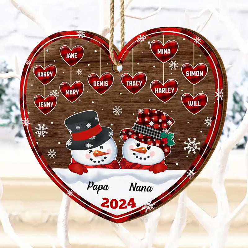 Family, Gift For Grandparents, Gift For Grandma, Gift For Grandpa - Papa Nana Snowman Christmas Grandparents - Personalized Custom Shaped Wooden Ornament