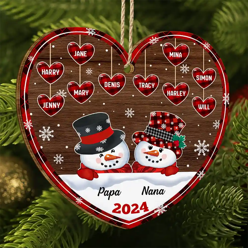 Family, Gift For Grandparents, Gift For Grandma, Gift For Grandpa - Papa Nana Snowman Christmas Grandparents - Personalized Custom Shaped Wooden Ornament