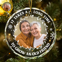 Gift For Bestie, Gifts For Colleagues - Custom Photo It Takes A Long Time To Grow An Old Friend Christmas - Personalized Circle Glass Ornament