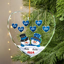Gift For Grandparents - Papa Nana Snowman Christmas Grandparents - Personalized Heart Shaped Glass Ornament