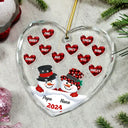 Gift For Grandparents - Papa Nana Snowman Christmas Grandparents - Personalized Heart Shaped Glass Ornament