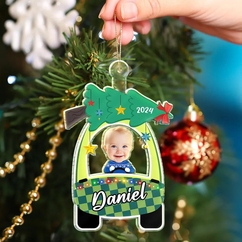 Christmas,Gift For Kids,Parents,Gift For Grandparents,Continue Shopping,Happy - Custom Photo Cute Baby First Christmas Car - Personalized Cutout Acrylic Ornament