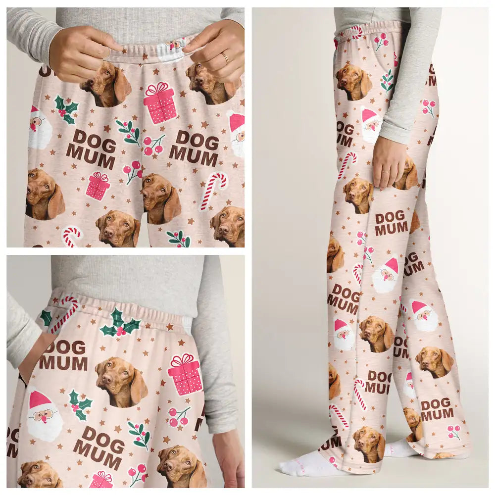 Pet Lovers - Custom Photo Dog Cat Mom Cute Pinky Girly Gift - Personalized Pajama Pants