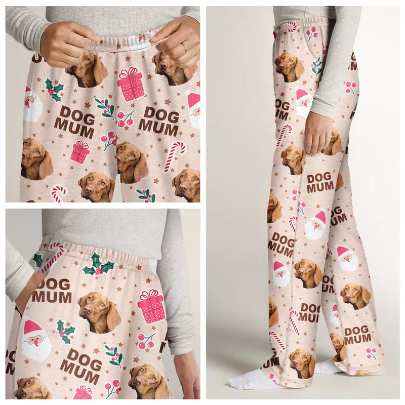Pet Lovers - Custom Photo Dog Cat Mom Cute Pinky Girly Gift - Personalized Pajama Pants