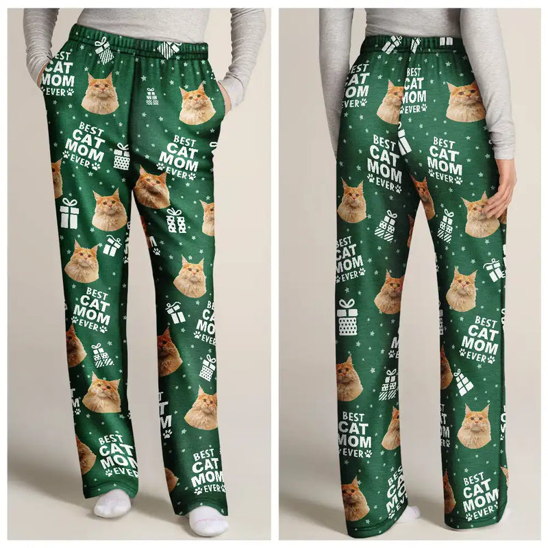 Pet Lovers - Custom Photo Christmas Gift Best Dog Cat Dad Mom Ever - Personalized Pajama Pants