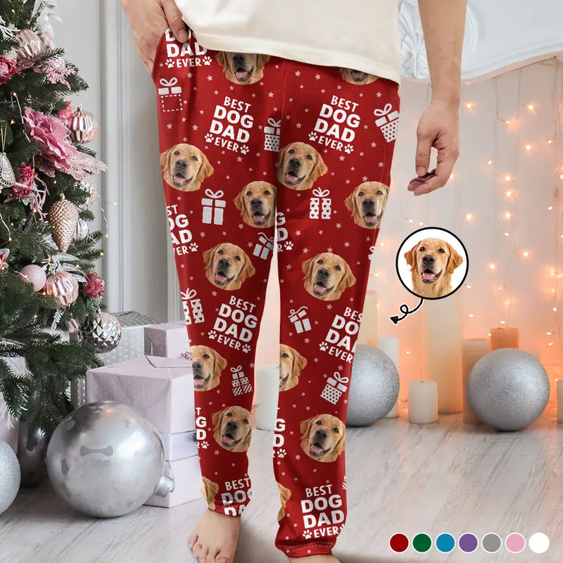 Pet Lovers - Custom Photo Christmas Gift Best Dog Cat Dad Mom Ever - Personalized Pajama Pants