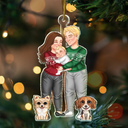 Gift For Couples, Parents, Pet Lovers - Couple And Kids Or Pets Arm In Arm Hugging - Personalized Cutout Acrylic Ornament